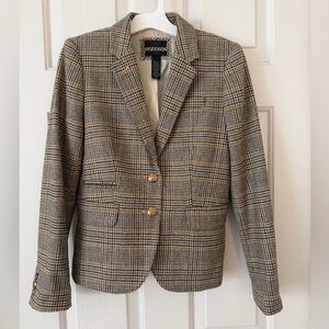 J. Crew Wool Schoolboy Blazer in Brown and Black Houndstooth with Gold Buttons